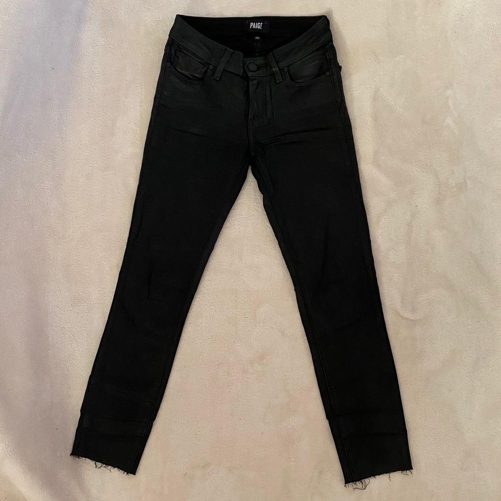 PAIGE Coated Black Denim with Raw Hem
